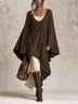Dark Brown Pleated Faux-Linen Loose-Fit Midi Kaftan Dress