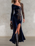 Vintage exquisite velvet dress with partial leopard print and side slit
