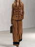 Vintage Faux Suede Double-Breasted Blazer And Wide-Leg Pants Set