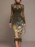 Romantic oil-painting style floral print midi dress