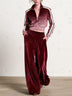 Burgundy velvet leopard-print ombre top and wide-leg trousers set