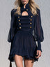 Vintage Military Cut-out Stand Collar Chiffon Mini Dress