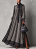 Grey Faux Suede Maxi Dress With Black Lace And Neck Bow