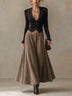 Black lace-trimmed top and faux-suede flared maxi skirt set