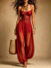 Black Lace and Chiffon Spaghetti-Strap Harem Jumpsuit