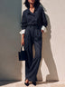 Elegant Asymmetric Button-Placket Striped Set