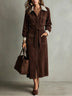 Brown Corduroy Lace Collar Shirt Dress