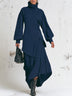 Dark blue Turtleneck Tunic Top and Textured Maxi Skirt Two Piece Set