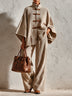 Casual Beige Corduroy Tent-style Jacket And Wide-leg Trousers Two-piece Set