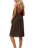 Solid-Color Ice Silk Crinkle Mini Slip Dress with Shirring and Open Back