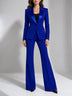Royal Blue Satin Peak Lapel Single Breasted Blazer And Pants Set