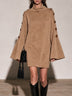 Camel Faux Suede Turtleneck Mini Dress