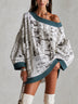 Newspaper Print Off-Shoulder Mini Dress