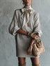 Elegant Grey Satin Bow-Detail Textured Blend Mini Dress