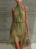Green Floral Tie-Waist Chiffon Mini Dress