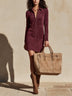 Burgundy half-zip straight-cut suede mini dress