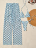 Light Blue Polka Dots Triangle Bikini Set With Beach Pants