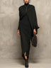 Black Pleated Cape Overlay And Bodycon Maxi Dress Set