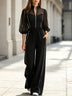 Black Mesh Sleeve Contrast Piping Two Piece Set