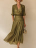 Elegant Short-Sleeve Shirt and Skirt Set with a Notched Collar
