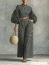 Minimalist Polka-Dot Lantern-Sleeve Blouse And Wide-Leg Pants Set