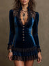 Gothic navy velvet and lace panelled slim-fit mini dress