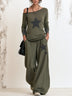 Loose-fit off-the-shoulder set with star pattern