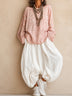 Casual Striped Print Crew Neck Top And Cotton-Linen Pants Set