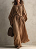 Khaki loose-fit pleated maxi dress with batwing sleeves