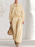 Warm Yellow Velvet Ruffled Neck Two Piece Set