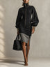 Black Color Block Zip Front High Neck Midi Dress
