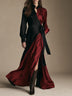Red and black color-block satin wrap maxi dress