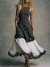 Bohemian sleeveless drop-waist maxi dress with lace trim splicing