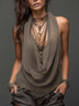 Sexy halter neck V-neck backless fitted knit top