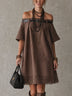 Brown linen-blend off-the-shoulder mini dress (with belt)