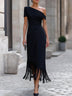 Elegant One-Shoulder Fringe Hem Midi Dress