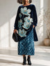 Elegant printed velvet long-sleeve top and skirt set