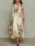 Elegant Ivory satin shirt and skirt set with floral print