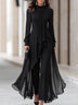 Black Chiffon Overlay Tunic And Tailored Wide-Leg Pants Set
