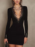 Sexy black lace V-neck bodycon mini dress