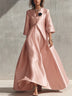Blush Pink Satin Three-quarter Sleeve Evening Gown