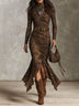 Western High Neck Tiger Print Ruched Side Slit Maxi Dress(Includes belt)