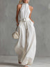Elegant Urban Belted Sleeveless Wide-Leg Jumpsuit