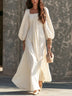 Casual Beige Cotton-linen Long-sleeved Maxi Dress