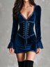 Romantic Vintage Lace Trim Velvet Lace-up Party Mini Dress