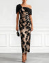 Black & Nude Floral Lace One-Shoulder Maxi Dress
