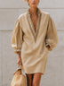 Beige Linen Deep V-Neck Loose Mini Dress