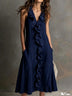 Women's Solid-Color Sleeveless V-Neck Flared Ruffle Dress