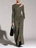 Olive green zip-up top and wide-leg trousers with zippered slits set