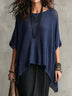 Open-knit round-neck top with an asymmetrical hem